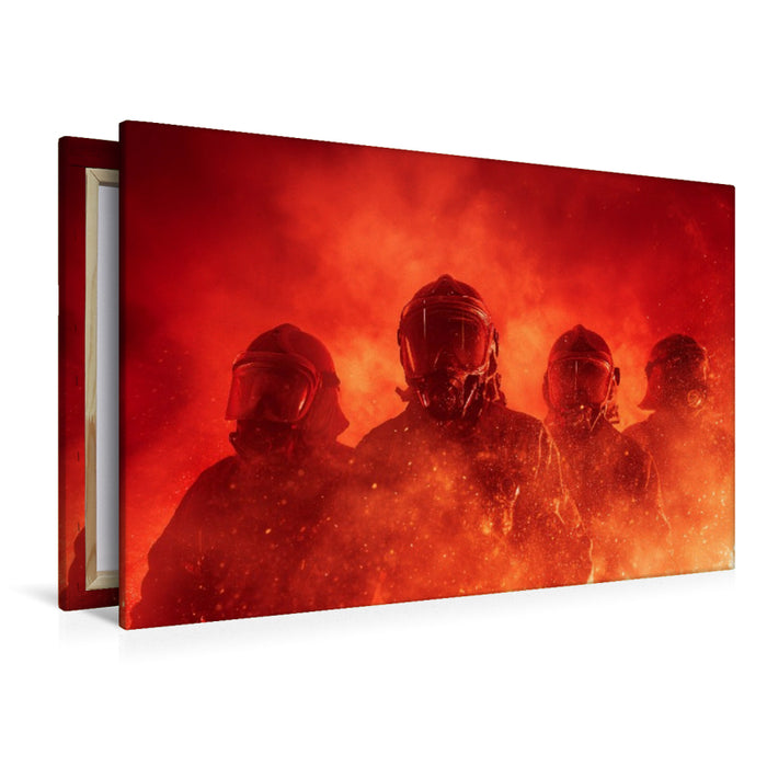 Premium Textil-Leinwand Feuerwehrmänner im Feuer