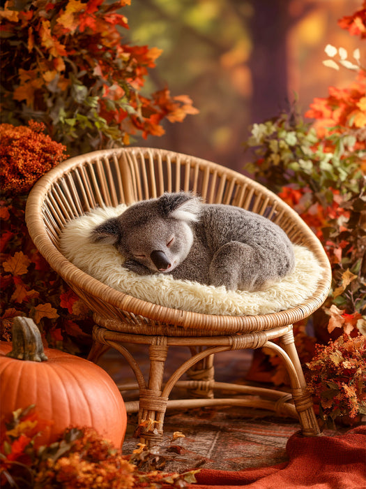 Schlafender Koala im Herbstsessel mit Kürbis - CALVENDO Foto-Puzzle'