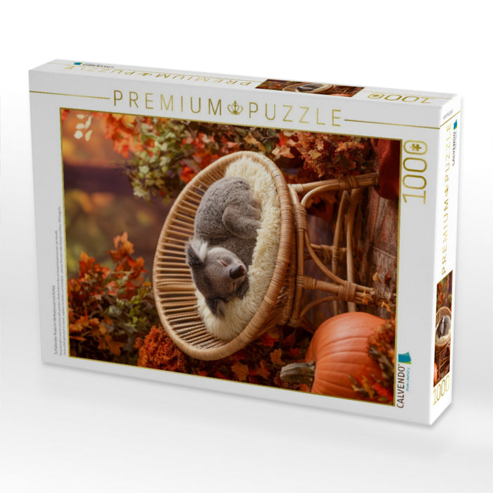 Schlafender Koala im Herbstsessel mit Kürbis - CALVENDO Foto-Puzzle'