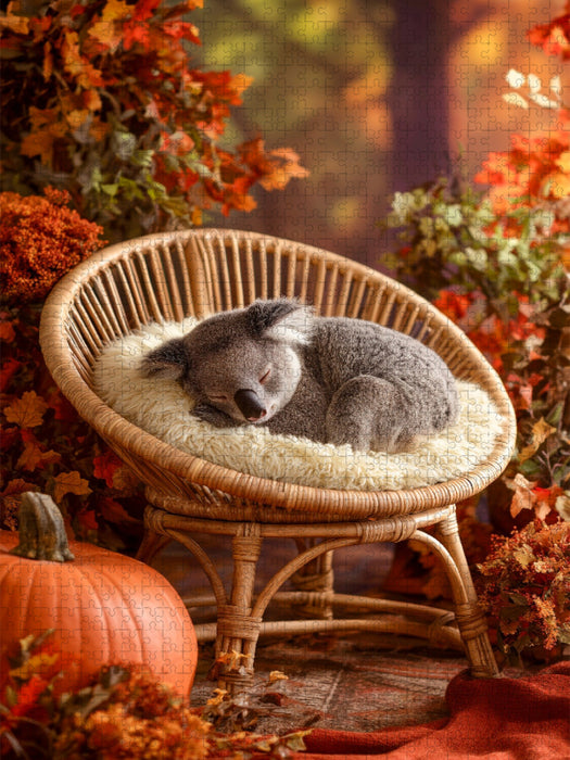 Schlafender Koala im Herbstsessel mit Kürbis - CALVENDO Foto-Puzzle'