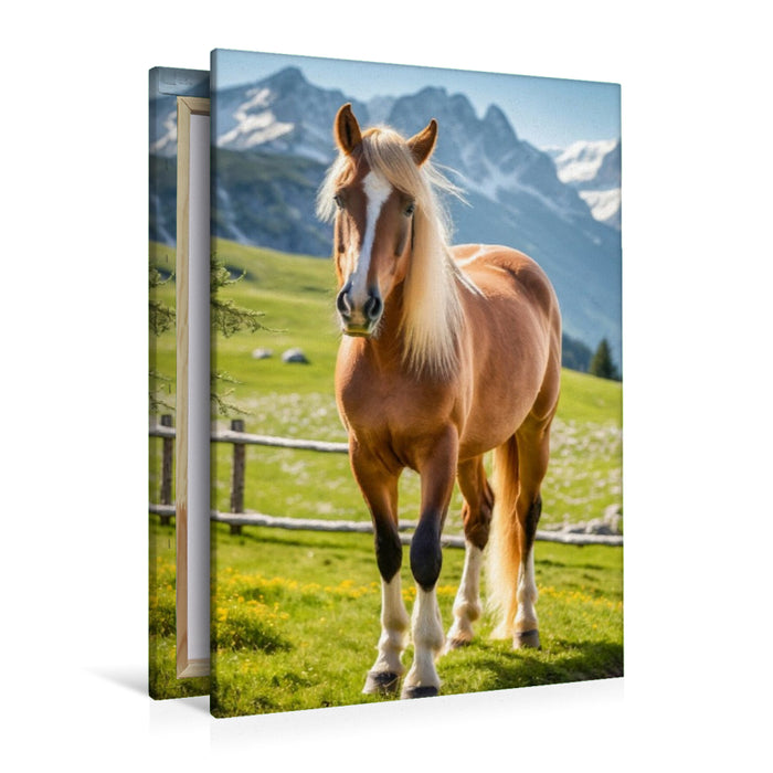 Premium Textil-Leinwand Haflinger Pferd in den Alpen