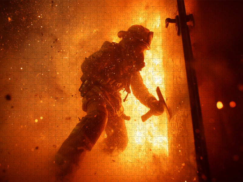 Feuerwehrmann im Feuer - CALVENDO Foto-Puzzle'