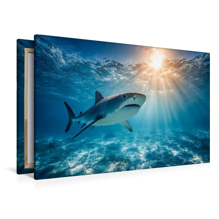 Premium Textil-Leinwand Hai im Sonnenlicht des Ozeans
