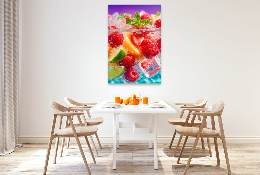 Premium Textil-Leinwand Frische Früchte mit Eiswürfeln und Minze