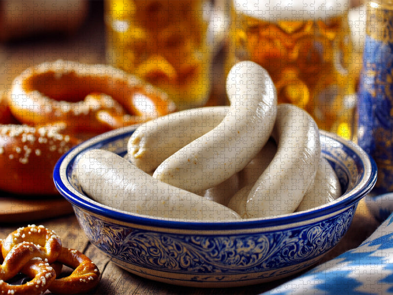 Bayerische Weißwürste mit Bier und Brezel - CALVENDO Foto-Puzzle'