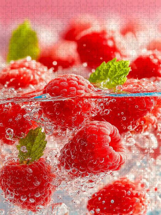 Frische Himbeeren mit Eiswürfeln - CALVENDO Foto-Puzzle'