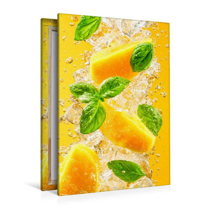 Premium Textil-Leinwand Mango Basilikum Erfrischung