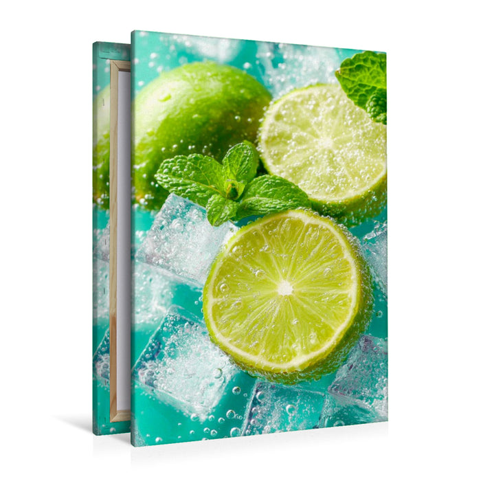 Premium Textil-Leinwand Frische Limetten mit Eiswürfeln