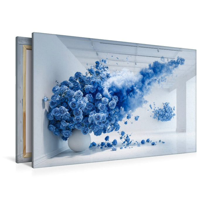 Premium Textil-Leinwand Blaue Rosen Explosion – Moderne Kunst im minimalistischen Raum