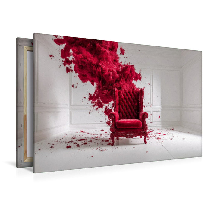 Premium Textil-Leinwand Roter Sessel im weißen Raum – Abstrakte Kunst in minimalistischem Stil