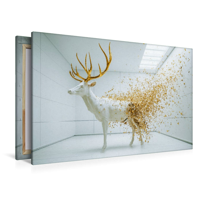 Premium Textil-Leinwand Goldener Elch im weißen Raum – Abstrakte Kunst in moderner Ästhetik