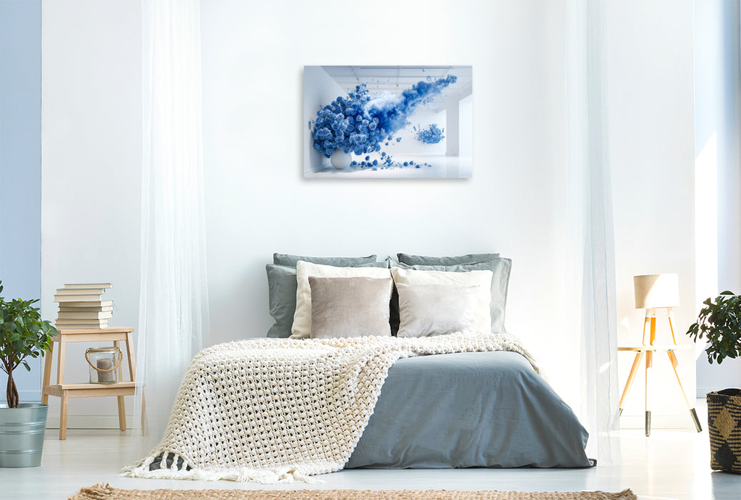 Premium Textil-Leinwand Blaue Rosen Explosion – Moderne Kunst im minimalistischen Raum