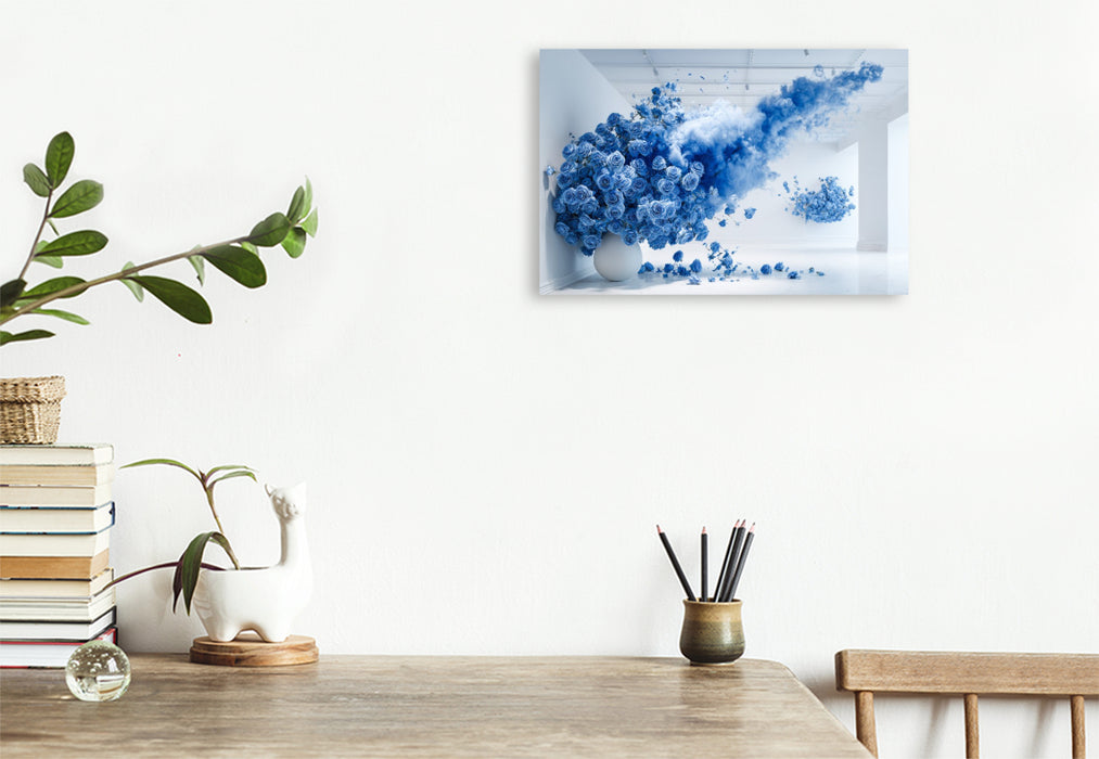 Premium Textil-Leinwand Blaue Rosen Explosion – Moderne Kunst im minimalistischen Raum