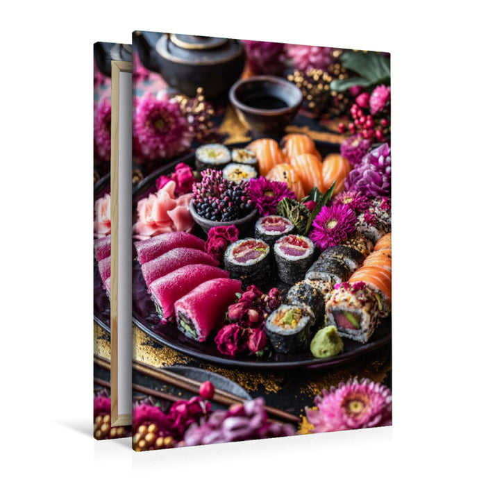 Premium Textil-Leinwand Sushi Bild mit Lachs und Thunfisch