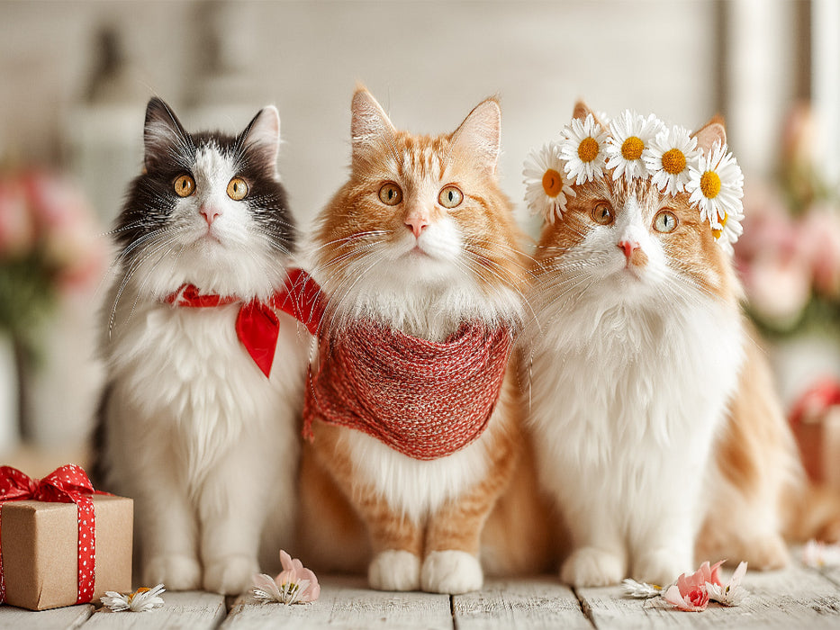 Süße Katzen mit Blumen und Geschenk - CALVENDO Foto-Puzzle'