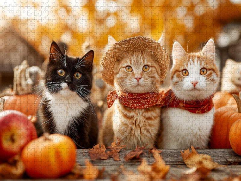Katzen im Herbst zwischen Kürbissen und Äpfeln - CALVENDO Foto-Puzzle'