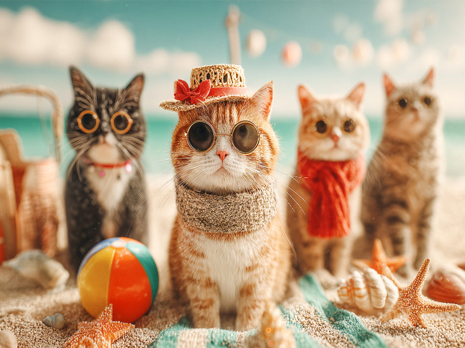 Katzen am Strand im Sommerurlaub - CALVENDO Foto-Puzzle'