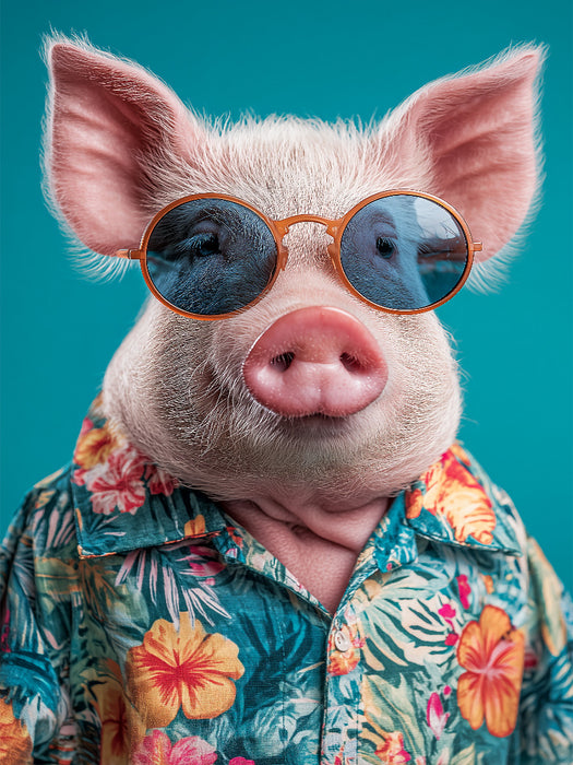 Cooles Schwein mit Sonnenbrille und Hawaiihemd genießt Urlaubsfeeling - CALVENDO Foto-Puzzle'