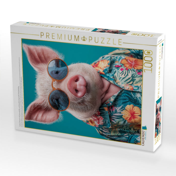 Cooles Schwein mit Sonnenbrille und Hawaiihemd genießt Urlaubsfeeling - CALVENDO Foto-Puzzle'