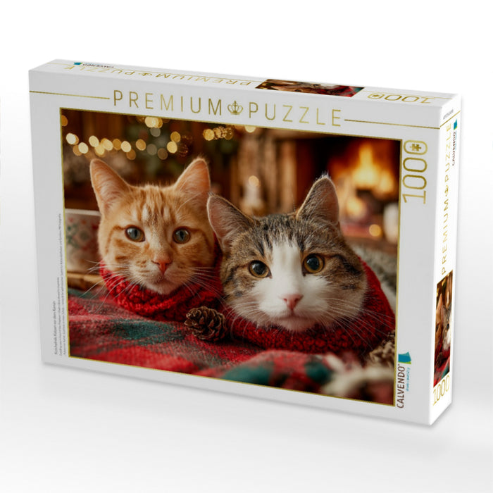 Kuschelnde Katzen vor dem Kamin - CALVENDO Foto-Puzzle'