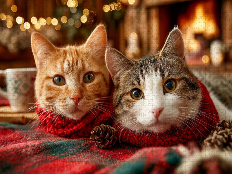 Kuschelnde Katzen vor dem Kamin - CALVENDO Foto-Puzzle'