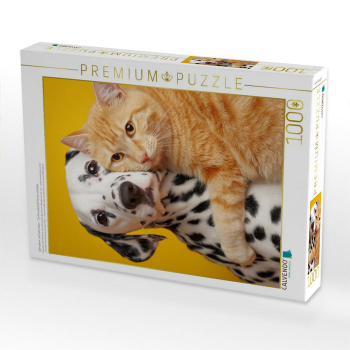 Dalmatiner und roter Kater – Tierfreundschaft Hund und Katze - CALVENDO Foto-Puzzle'