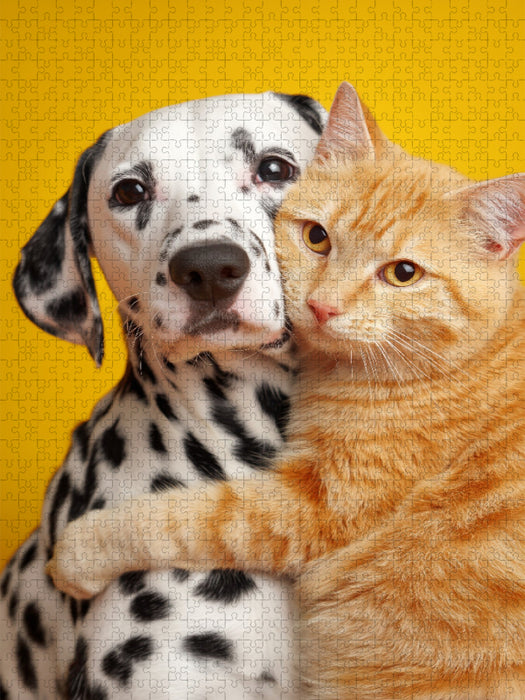 Dalmatiner und roter Kater – Tierfreundschaft Hund und Katze - CALVENDO Foto-Puzzle'