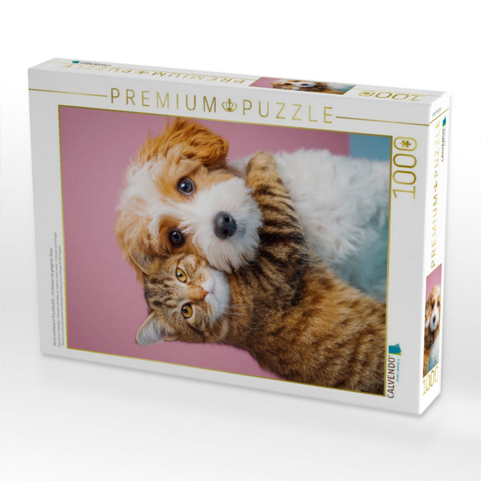 Hund und Katze in Freundschaft – Cockerpoo mit getigerter Katze - CALVENDO Foto-Puzzle'