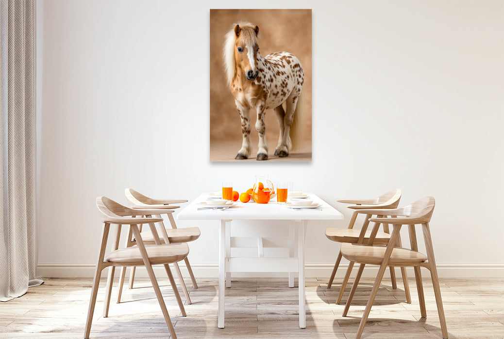 Premium Textil-Leinwand Geflecktes Zwergpony Bild im Portrait