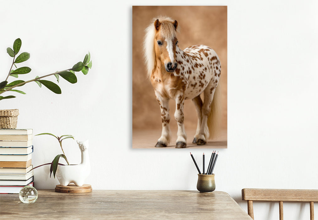 Premium Textil-Leinwand Geflecktes Zwergpony Bild im Portrait