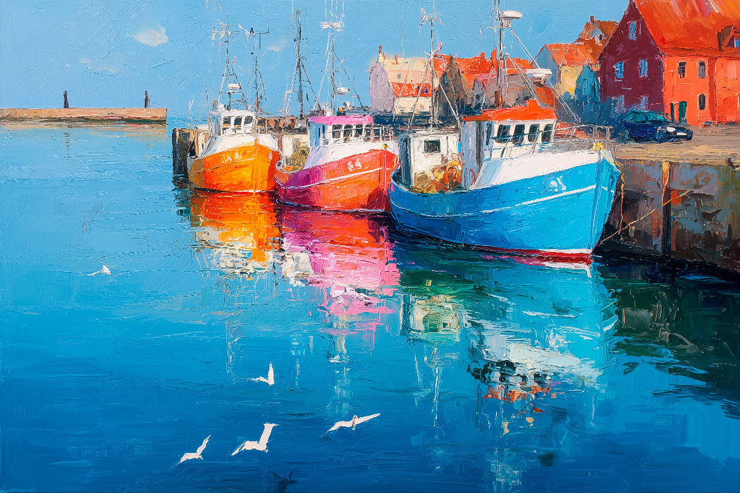 Premium Textil-Leinwand Fischerboote im Hafen von Hörnum auf Sylt – Maritime Kunst in Acryloptik