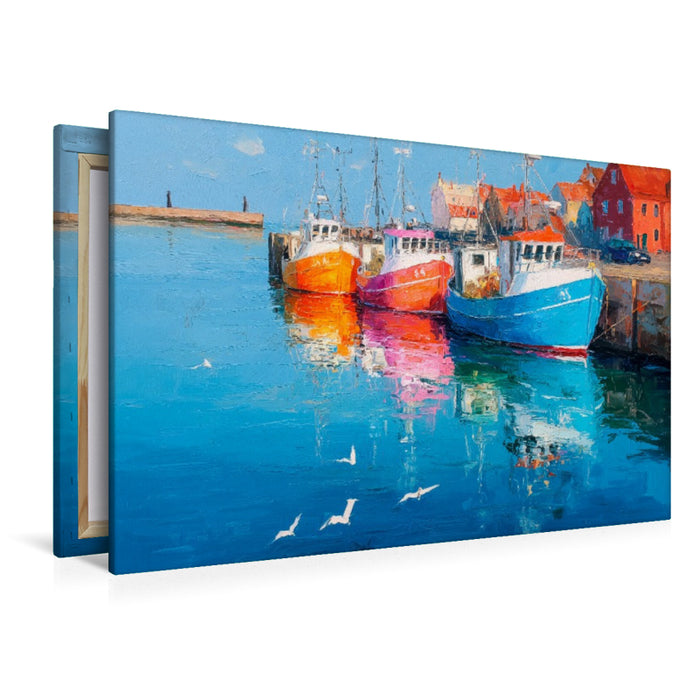 Premium Textil-Leinwand Fischerboote im Hafen von Hörnum auf Sylt – Maritime Kunst in Acryloptik