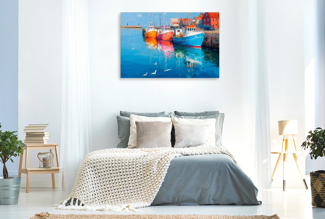 Premium Textil-Leinwand Fischerboote im Hafen von Hörnum auf Sylt – Maritime Kunst in Acryloptik