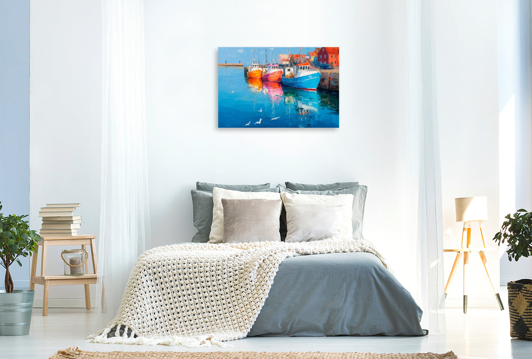 Premium Textil-Leinwand Fischerboote im Hafen von Hörnum auf Sylt – Maritime Kunst in Acryloptik