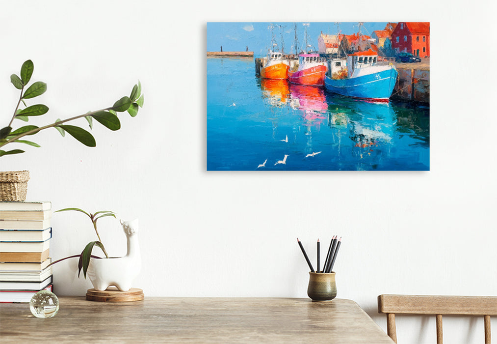 Premium Textil-Leinwand Fischerboote im Hafen von Hörnum auf Sylt – Maritime Kunst in Acryloptik
