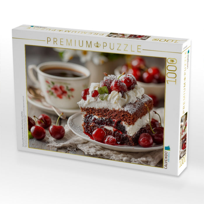 Schwarzwälder Kirschtorte Bild mit Kirschen und Kaffee - CALVENDO Foto-Puzzle'