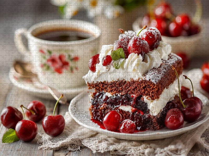 Schwarzwälder Kirschtorte Bild mit Kirschen und Kaffee - CALVENDO Foto-Puzzle'