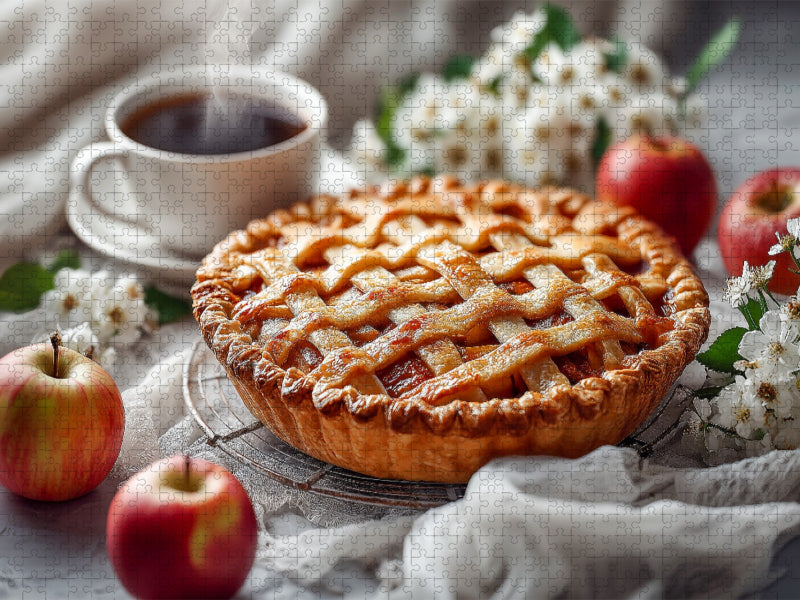 Apfelkuchen Bild mit Gitterteig und Kaffeetasse - CALVENDO Foto-Puzzle'