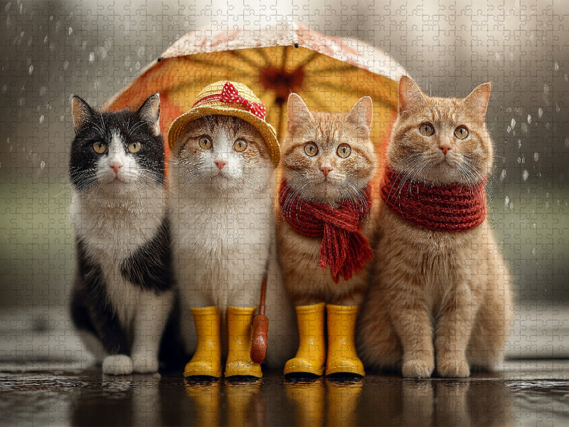 Katzen im Regen mit Regenschirm - CALVENDO Foto-Puzzle'