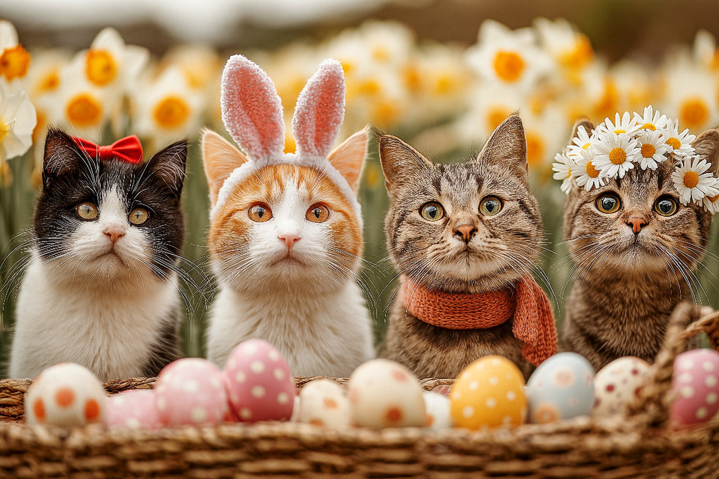 Premium Textil-Leinwand Süße Katzen zu Ostern mit Osterhasenohren
