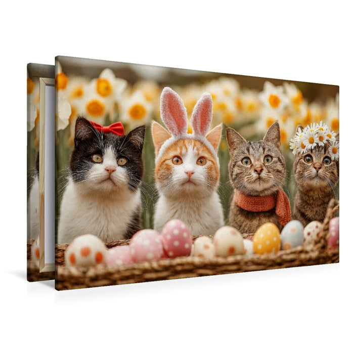 Premium Textil-Leinwand Süße Katzen zu Ostern mit Osterhasenohren