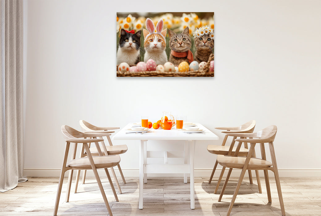 Premium Textil-Leinwand Süße Katzen zu Ostern mit Osterhasenohren