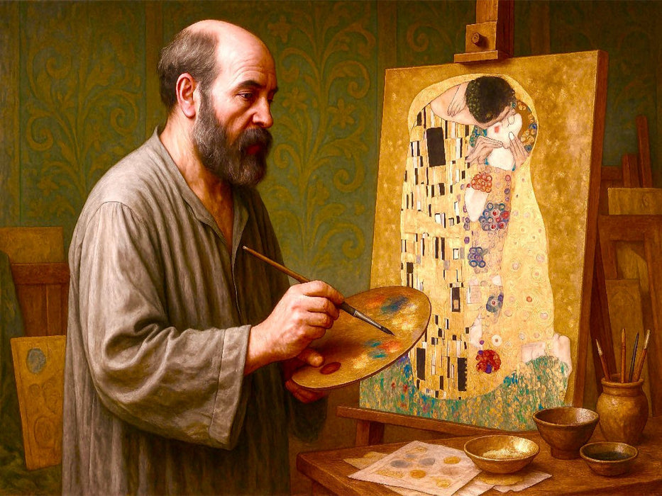 Gustav Klimt malt „Der Kuss“ - CALVENDO Foto-Puzzle'