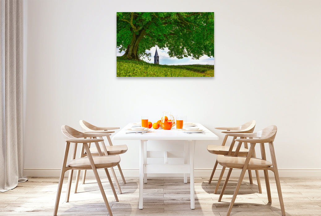 Premium Textil-Leinwand Neugieriger Kirchturm