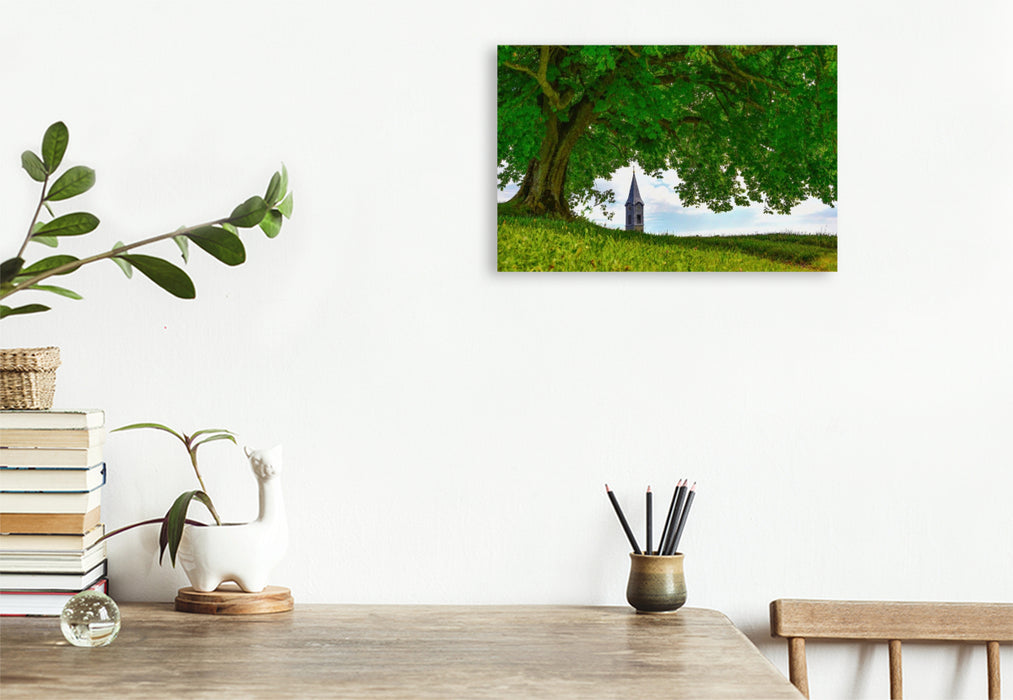 Premium Textil-Leinwand Neugieriger Kirchturm