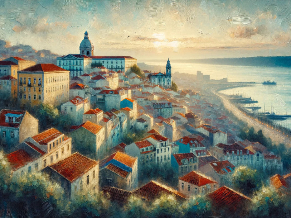 Lissabons sanfte Dämmerung: Eine KI-gemalte Ode an die Stille - CALVENDO Foto-Puzzle'