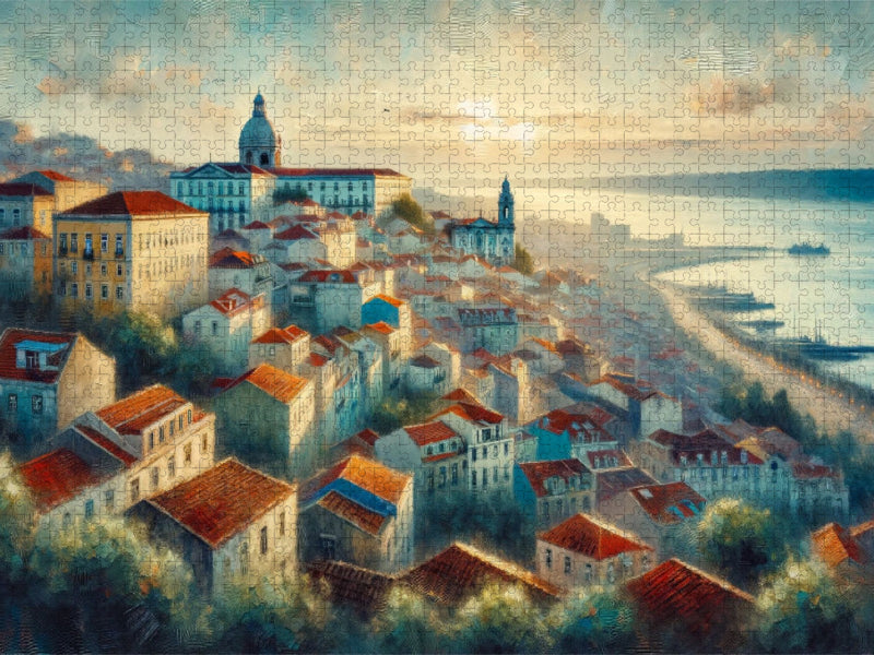 Lissabons sanfte Dämmerung: Eine KI-gemalte Ode an die Stille - CALVENDO Foto-Puzzle'