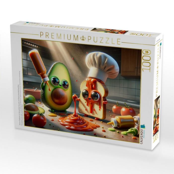 Saucen-Explosion im Sonnenlicht: Avocado und Toast in der Ketchup-Krise - CALVENDO Foto-Puzzle'