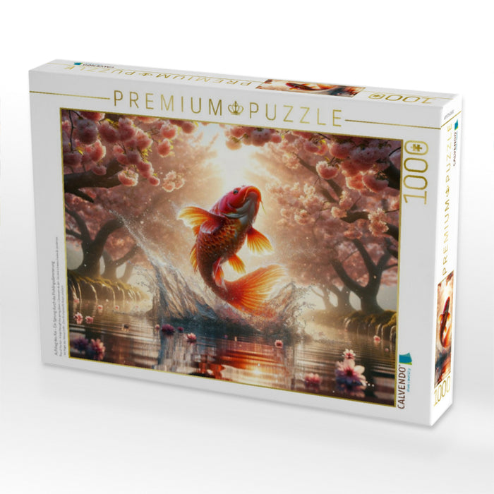Aufstieg des Koi - Ein Sprung durch die Frühlingsdämmerung - CALVENDO Foto-Puzzle'