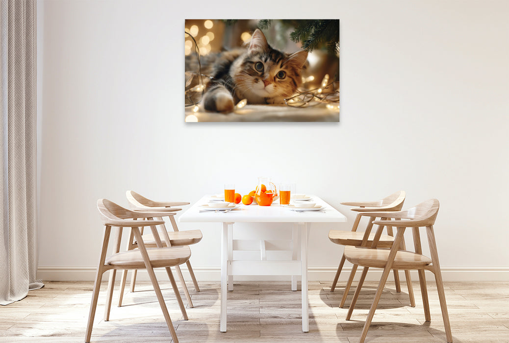 Premium Textil-Leinwand Weihnachten auf Samtpfoten